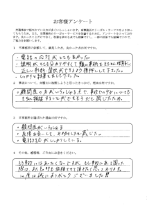 ご依頼者様アンケートの回答用紙（顧問医のいる事務所を選択…分かりやすい説明で正しい判断ができました）